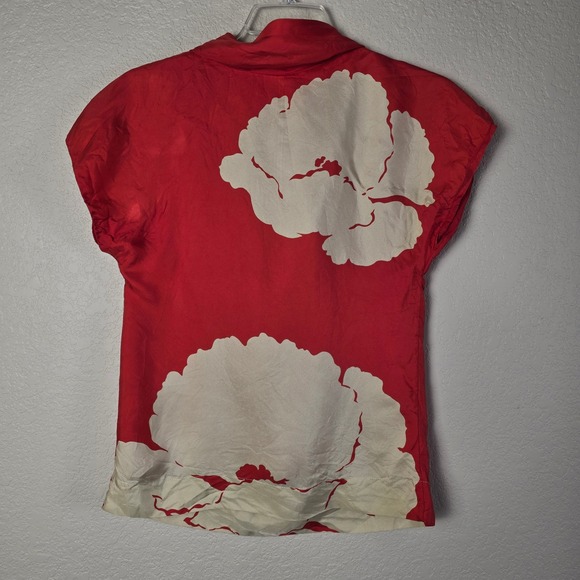 Tibi New York 100% Silk Red Floral Cowl Neck Blouse Top Button Front Size‎ - Picture 5 of 6